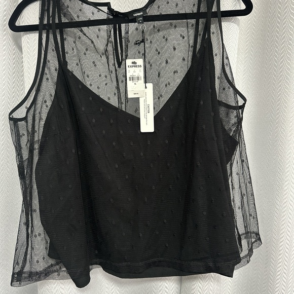 Express NWT Chic Sheer Black Polka Dot Blouse - Picture 2 of 3